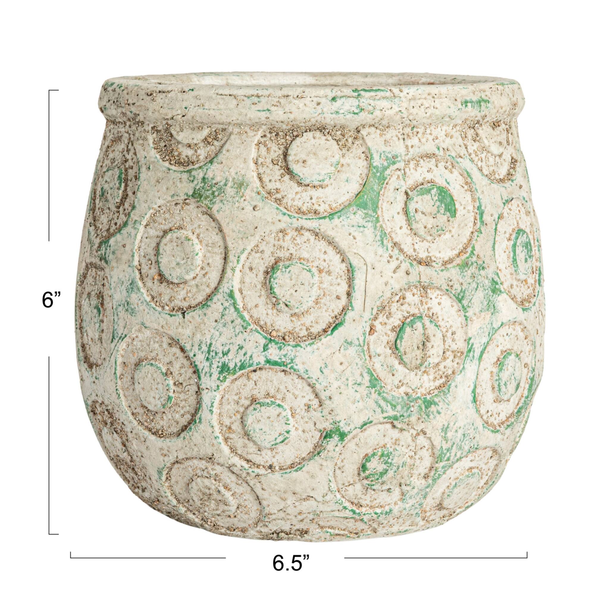 Hello Honey® 6.5" Green Debossed Circles Terra Cotta Planter
